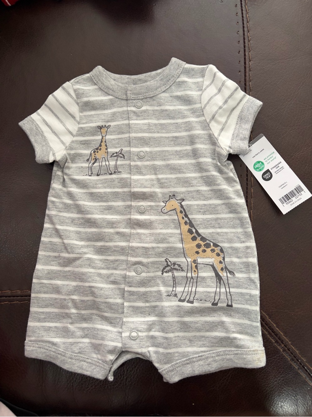 Carter's Gray & White Striped Giraffe One-Piece